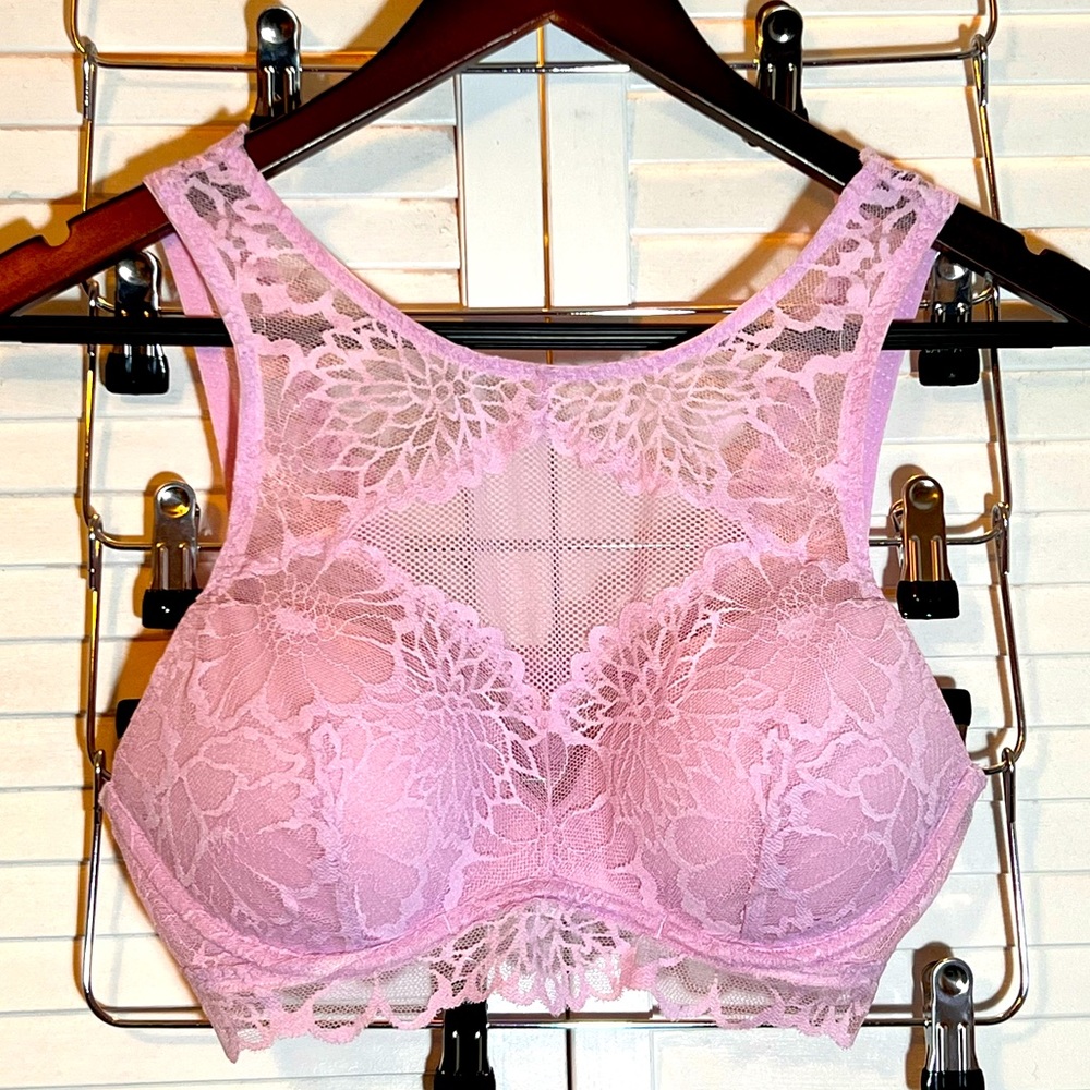 VS PINK Lilac Wildflower Lace High Neck Push Up Bralette